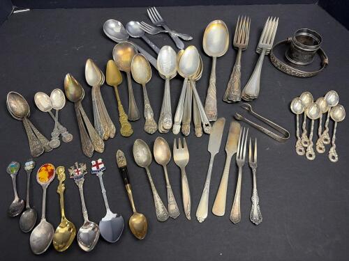 Large Mixed Vintage Silverplate Flatware with Six Sterling spoons