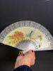Handheld Fan With Floral and Bird Motif, Pierced Plastic Sticks
