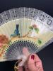 Handheld Fan With Floral and Bird Motif, Pierced Plastic Sticks - 3
