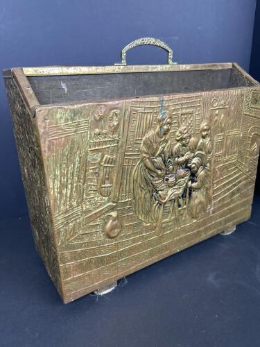 Brass-Style Fireplace Magazine Holder with Embossed Scene