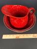 Red Enamelware Bowls and Pitcher Set With Speckled Finish - 6