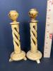 Pair of Hand-Carved Spiral Turned Wood Candlesticks - 2