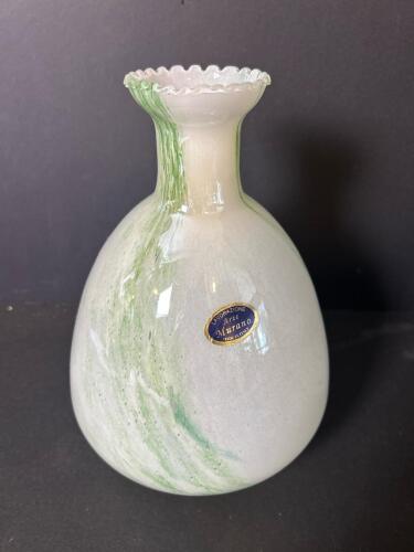 Murano Art Glass Vase With Green Swirl Decoration