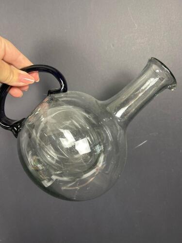 Hand-Blown Glass Lab Flask With Blue Handle