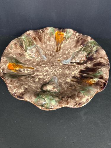 German Majolica-Style Footed Pottery Bowl with Grape Relief