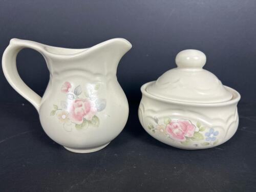 Pfaltzgraff Creamer and Lidded Sugar Bowl in Floral Design