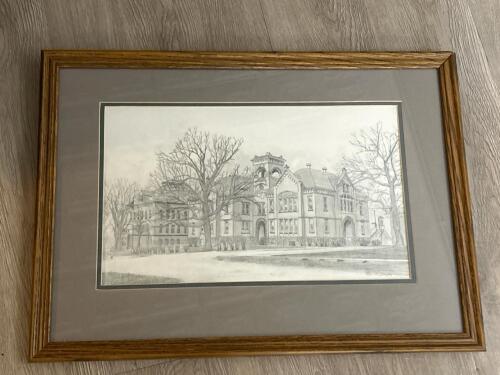 Framed Architectural Pencil Drawing Signed Mark R. Atkinson - 16.5"x22.5"