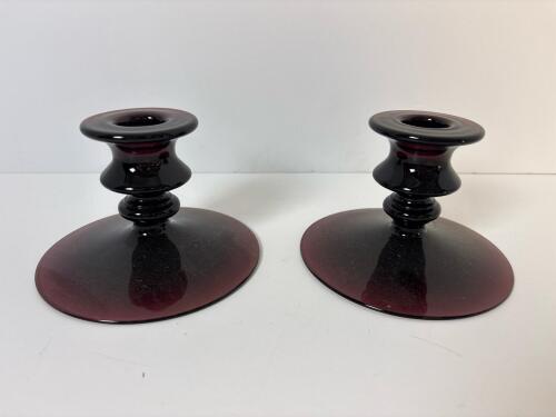 Pair of Amethyst Glass Candleholders
