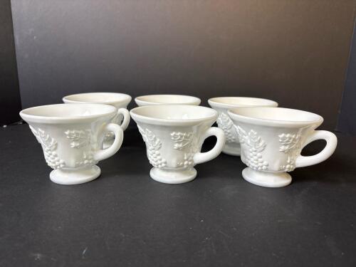 Milk Glass Grape-Relief Footed Cups