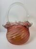 Victorian-Style Pink Art Glass Basket With Clear Handle