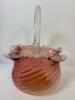 Victorian-Style Pink Art Glass Basket With Clear Handle - 2