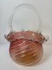 Victorian-Style Pink Art Glass Basket With Clear Handle - 3