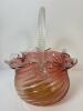 Victorian-Style Pink Art Glass Basket With Clear Handle - 4