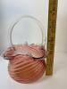 Victorian-Style Pink Art Glass Basket With Clear Handle - 7