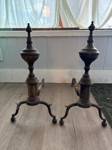 Pair Of Brass And Iron Fireplace Andirons In Traditional Style