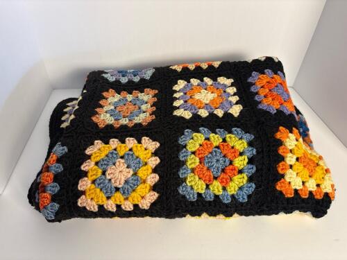 Multicolor Hand-Crocheted Granny Square Afghan Blanket