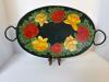 Hand-Painted Metal Serving Tray With Floral Motif
