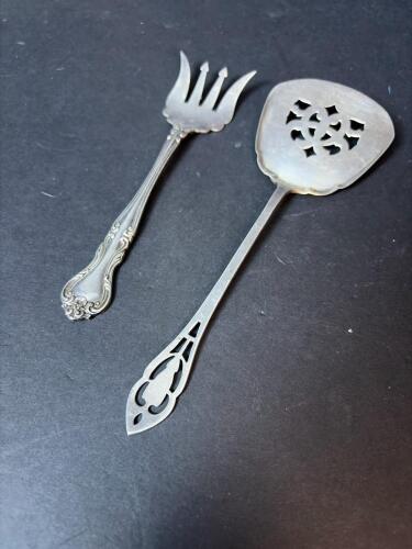Sterling Silver Amaryllis Fork and Pierced Serving Spoon