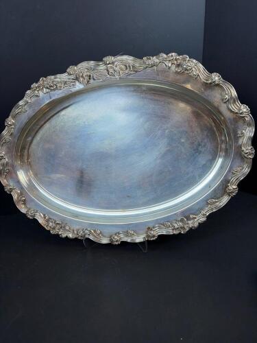 Ornate Silver on Copper Oval Serving Tray