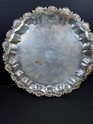 Ornate Silverplate Footed Serving Tray in Rococo Style