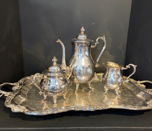 Sheridan Silverplated Serving Tray and Tea Set