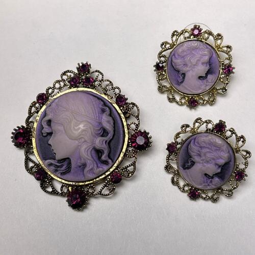 Cameo-Style Brooch and Earrings Set