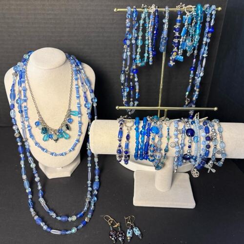 Assorted Blue Glass Beaded Costume Jewelry