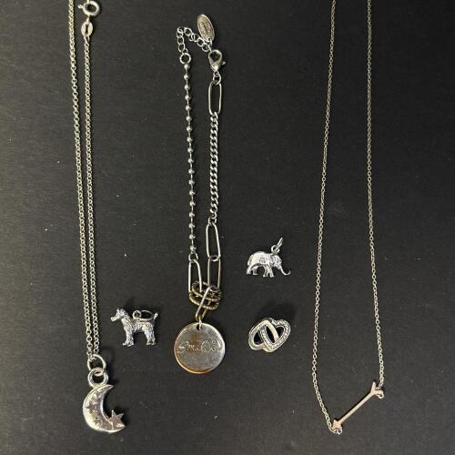 Sterling Silver Charms and Necklaces Lot