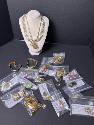 Vintage Costume Jewelry Group With Beaded Earrings and Bracelets