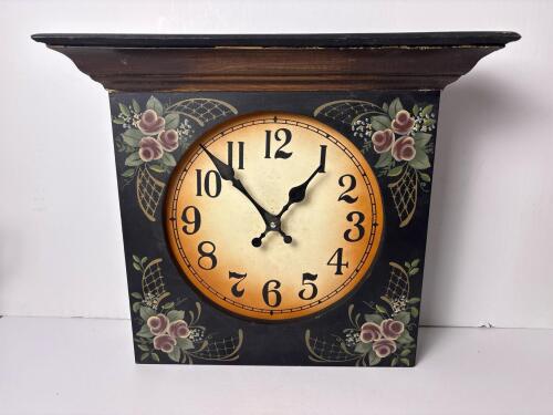 Hand-Painted Floral Wall Clock in Folk Art Style