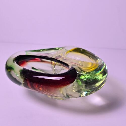 Murano-Style Art Glass Bowl With Tricolor Rim