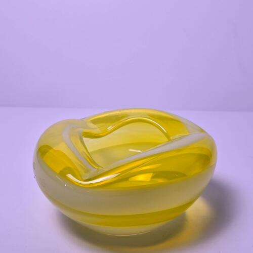 Yellow Swirl Art Glass Ashtray Bowl