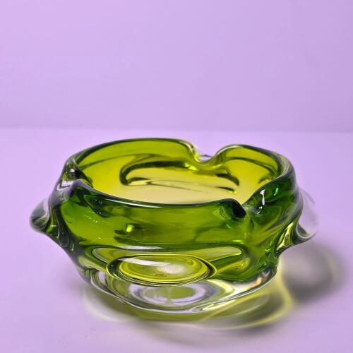 Green Art Glass Ashtray With Organic Form