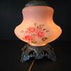 Hand-Painted Glass Hurricane Lamp With Floral Motif, Metal Base - 6