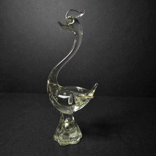 Blown Glass Swan Figurine in Mid-Century Modern Style