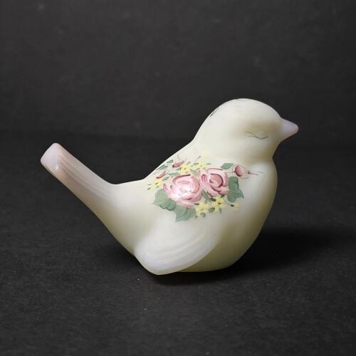 Hand-Painted Glass Bird Figurine with Floral Decoration