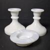 Milk Glass Candlesticks and Ashtray with Grape Motif