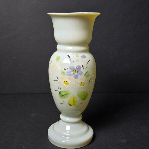 Hand Painted Floral Milk Glass Vase