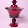 Ruby Glass Compote With Lid Etched Floral Pattern