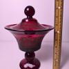 Ruby Glass Compote With Lid Etched Floral Pattern - 3