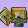 Green and Amber Pressed Glass Covered Pedestal Candy Dish - 2