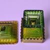 Green and Amber Pressed Glass Covered Pedestal Candy Dish - 3