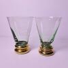 Green Glass Dessert Tray with Handle and Gold-Trim Glasses - 2