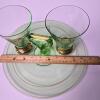 Green Glass Dessert Tray with Handle and Gold-Trim Glasses - 4