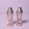 Pair of Pink Depression Glass Shakers with Metal Lids