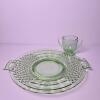 Green Depression Glass Handled Plate and Creamer