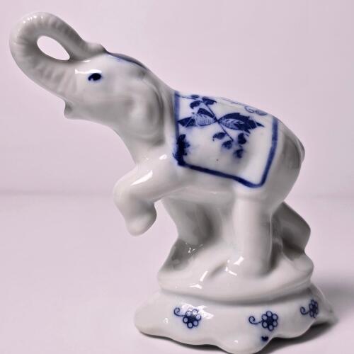 Blue and White Elephant Porcelain Figurine
