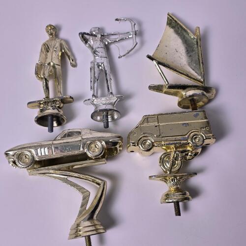 Vintage Trophy Topper Figures, Car, Van, Sailboat, Archer, Businessman