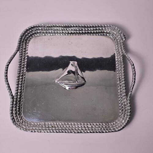 Mariposa Aluminum Nautical Motif Square Serving Tray