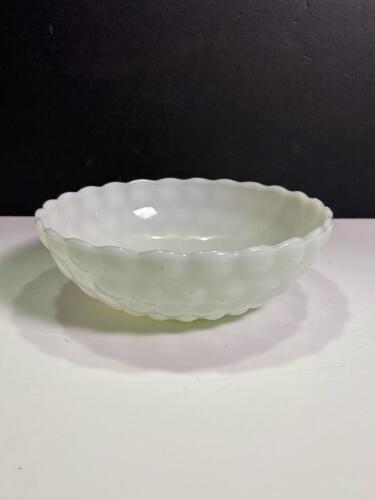 Vintage White Milk Glass Bowl with Scalloped Edge